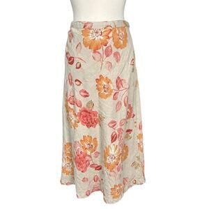Eddie Bauer 100% Linen Floral Maxi Wrap Skirt Neutral Boho Lightweight Size 8